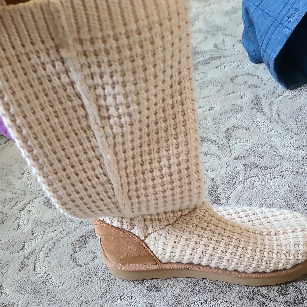UGG Tan Knit Winter Boots with Suede Trim - Picture 10 of 14